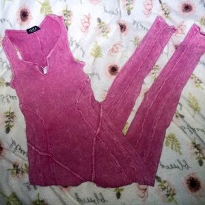 Akira Hot Pink Acid Wash Ribbed Jumpsuit Size Large